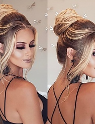 Fryzury Długie Ślubne Proste Kok Blond - 3233532