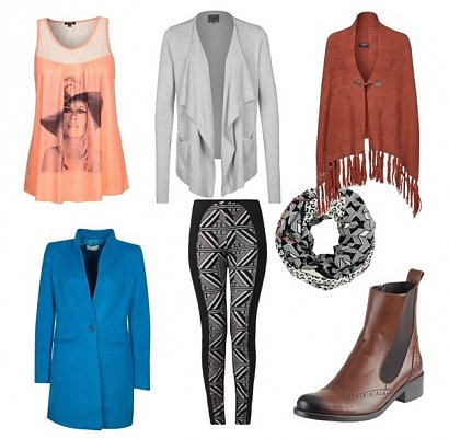 Top – Brigitte Bardot, Sweter – Zalando, Ponczo – Via appia, Płaszcz – Alysi, Legginsy – Hunt No More, Komin, Buty – Nessi