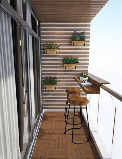 Minimalistyczny balkon, który będzie ciekawym miejscem do pracy lub do wypicia drinka